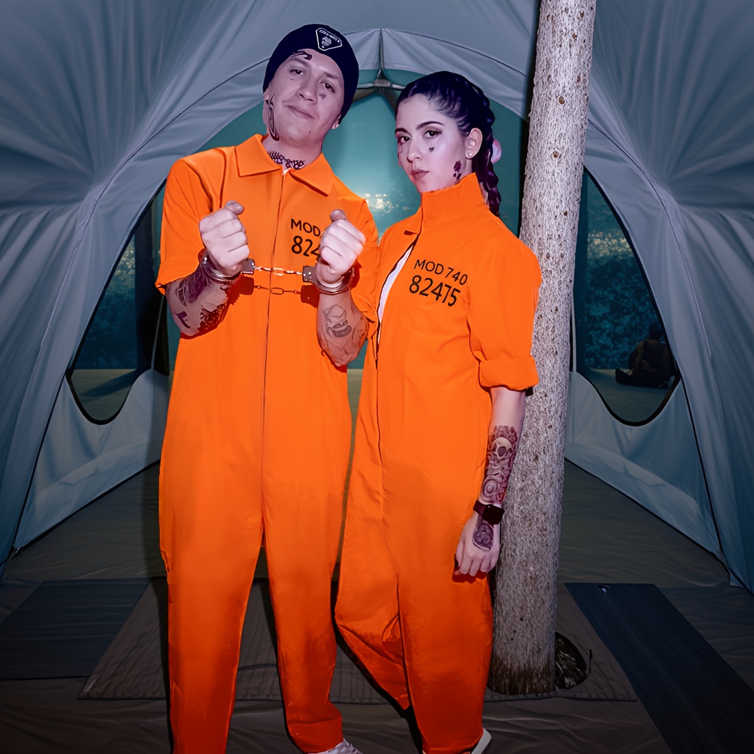 *'S Orange Prisoner Costume Long Sleeve Full Body Set with Zipper Closure  and Halloween, Mardi Gras, and Theme