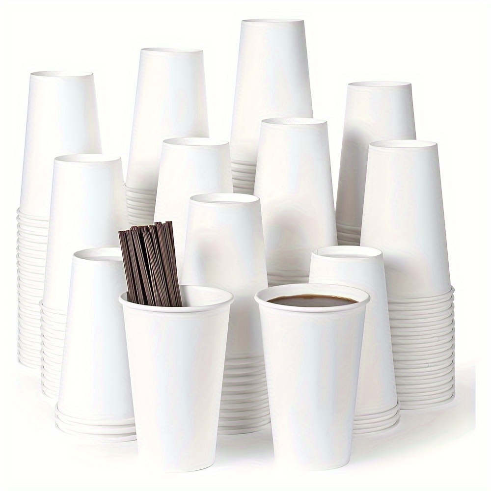

200 Pcs 16oz White Paper Cups And Mixing Rods, Suitable For Cold/hot Drinks, 5.2 Inches High