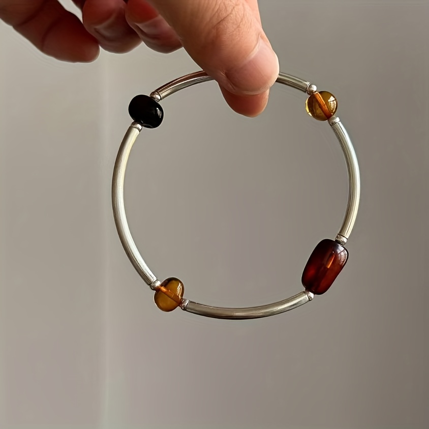 TEMU Bracciale minimalista con perline irregolari e tubo , bracciale da impilare unico versatile Y16