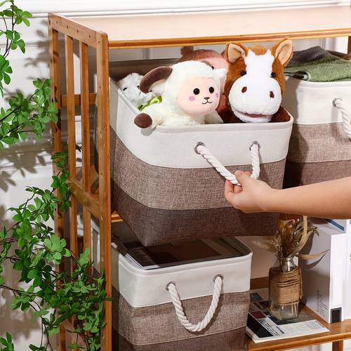 8pcs collapsible fabric storage bins with handles durable polyester fabric mixed beige 15x11x9 5 inch closure space saving design for closet shelf towel linen organization clothes organizer storage neutral sturdy handle feature under bed storage