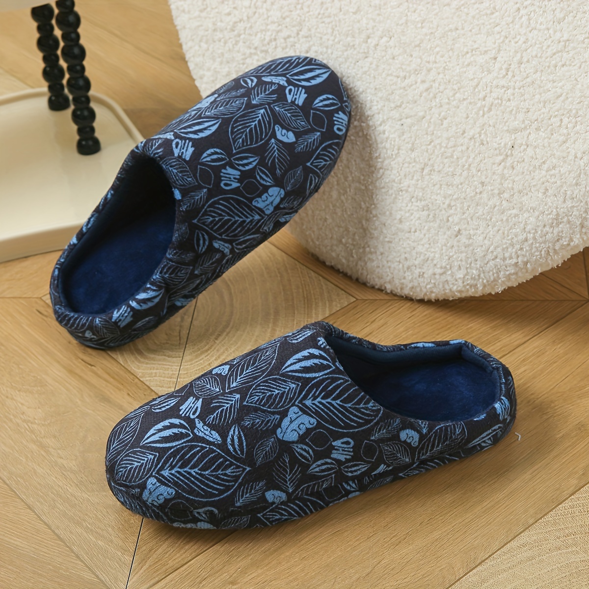 

Cozy & Stylish Men's Slip-on Slippers - Warm, Thickened For Indoor Comfort | Floral | Fall/winter | Non-slip Tpr Sole | Shoes