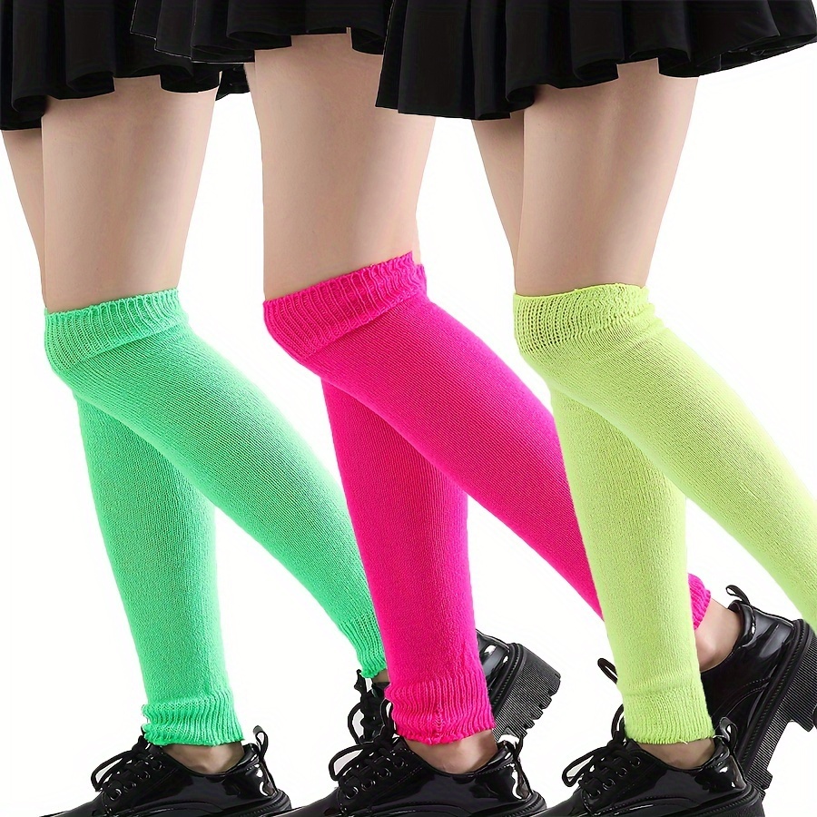 

Women's Knee-high Leg Warmers - Acrylic Knit Fabric, Solid Neon Color, Hand Washable - 1 Pair