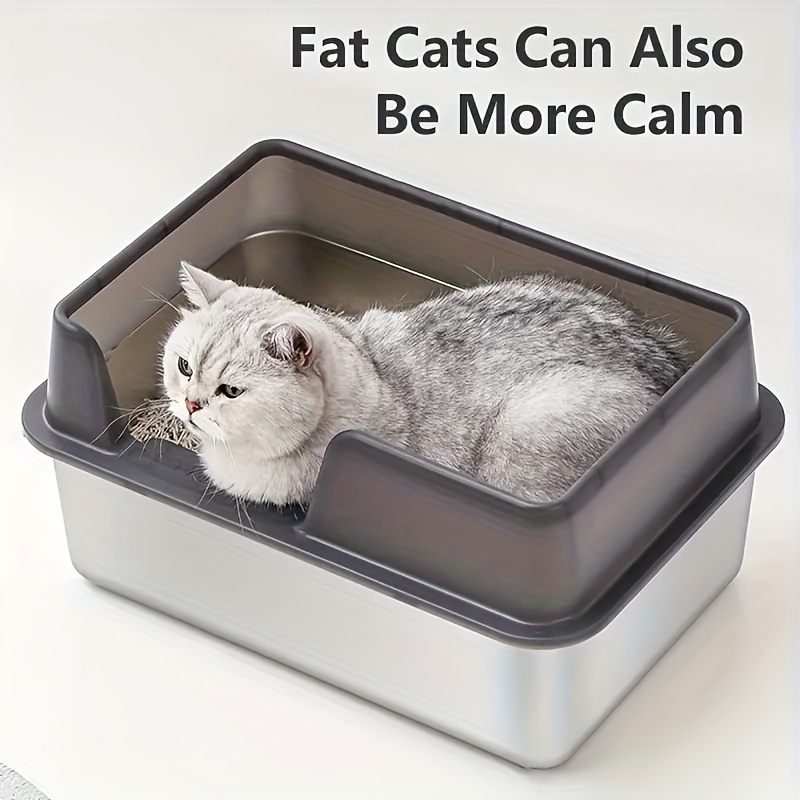 Extra Large Stainless Steel Cat Litter Box High Sides Non - Temu