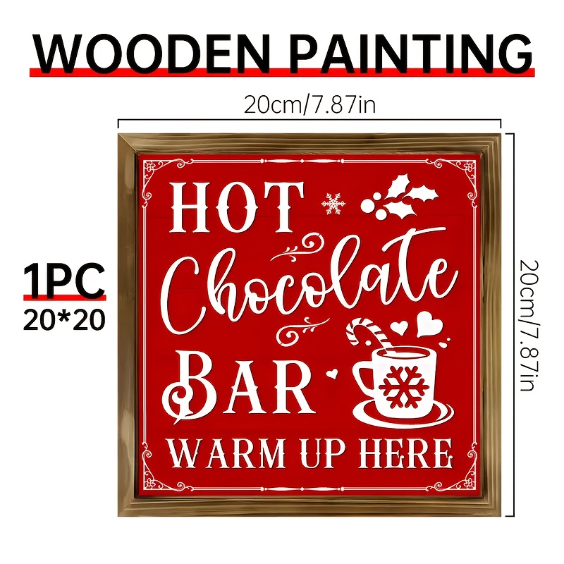 TEMU 2d Flat, 1pc Wooden Sign Chocolate Bar Sign "hot Chocolate Bar, Warm " - Coffee Wall Art, Christmas Decoration