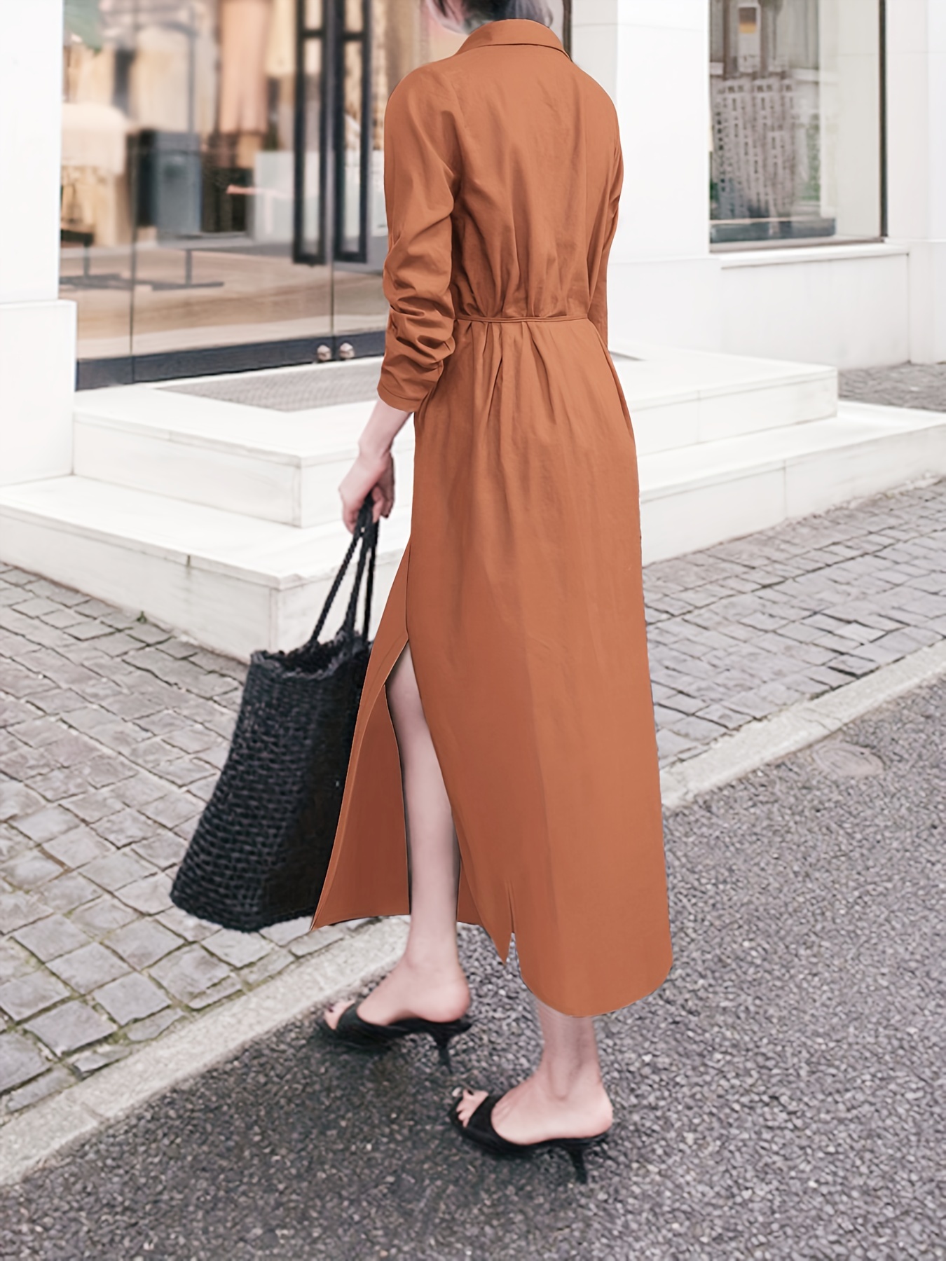 robe chemise en coton lin femme taille à Temu Canada - Main Image