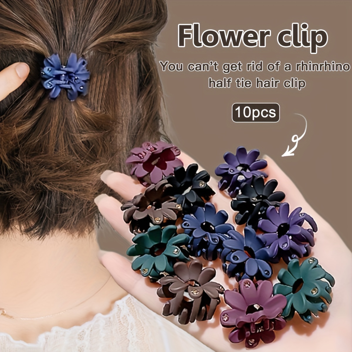 

10 Pcs Of Elegant And Cute Flower Hair Clips - Pvc Material, Suitable For Ages 14 And Above, Perfect For Half Up Hairstyles