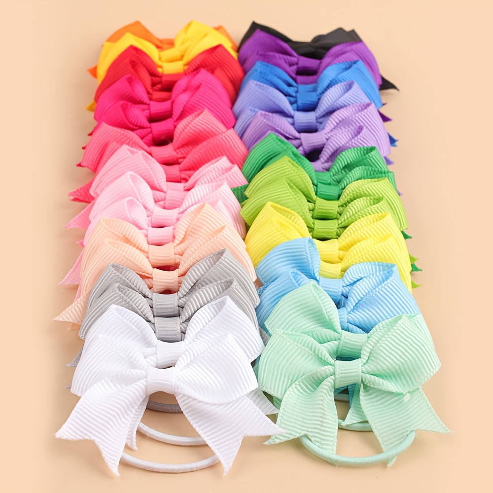 

40-pack Elegant Solid Color Polyester Bow Hair Ties For Girls - 24 Vibrant Ribbon Barrettes, Hair Accessories For Teens, Vacation And