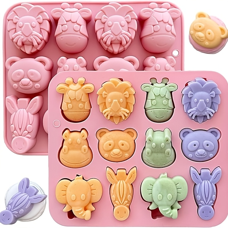 TEMU Animal Silicone Molds, 12 Cavity Food Grade Silicone Baking Molds With Lion Giraffe Elephant Panda Shapes, Candy Chocolate Cube Mold For Kids