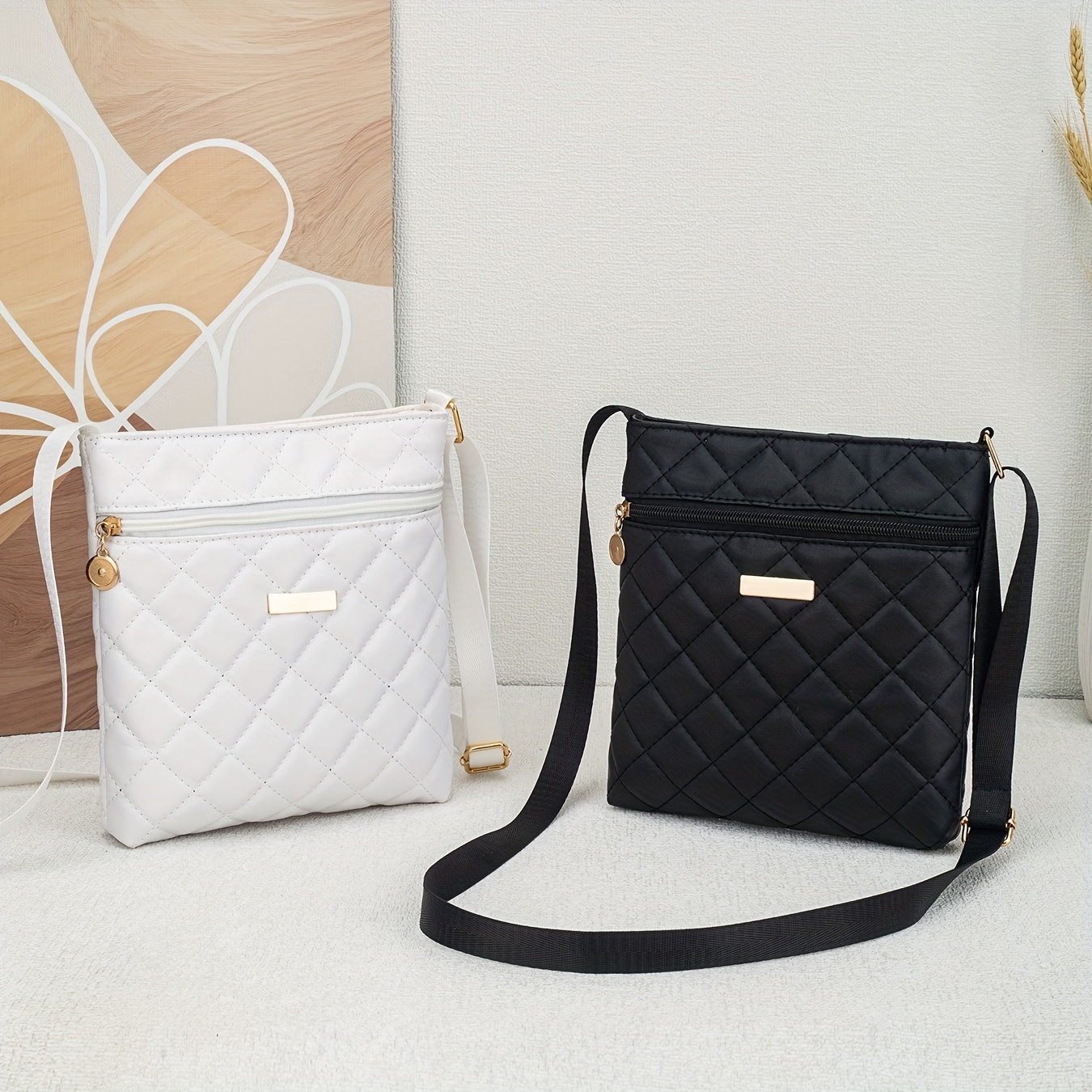 Lightweight Quilted Crossbody Bag Solid