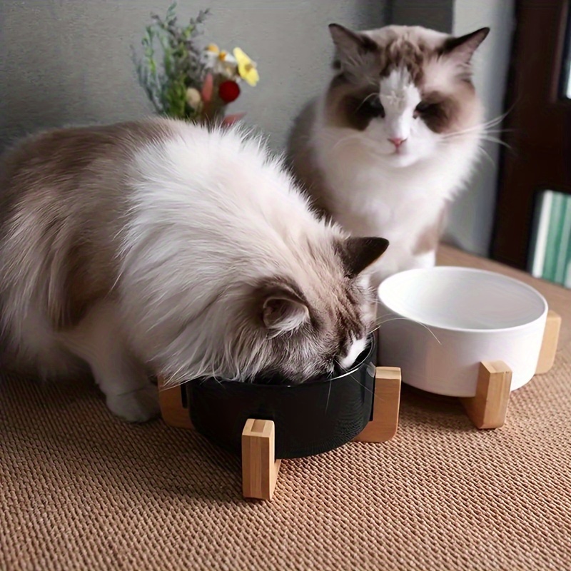 

Ceramic Cat Bowls With Wooden Stand, Dual Raised Pet Dishes For Small Dogs And Cats, Non-slip And Spill-proof, Easy-to-clean Design For Neat Feeding