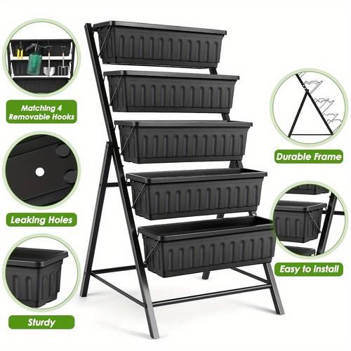 4ft vertical garden planter 5 tiers vertical garden bed outdoor indoor garden planters with drainage holes and 4 hooks ideal for outdoor plants vegetables and flowers