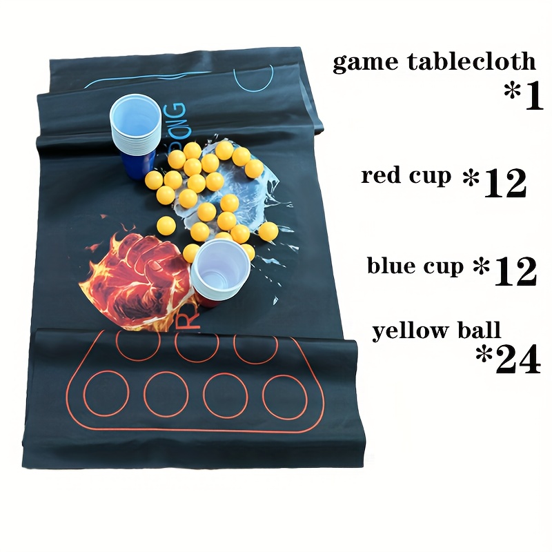 Image of (1 Set) 49pcs Beer Cup Table Tennis Game, Including A 70.87 Inch * 23.62 Inch Game Mat, 24 Table Tennis Balls And 24 Cups, Suitable For Family Gatherings, Christmas, Halloween, Weddings, Parties