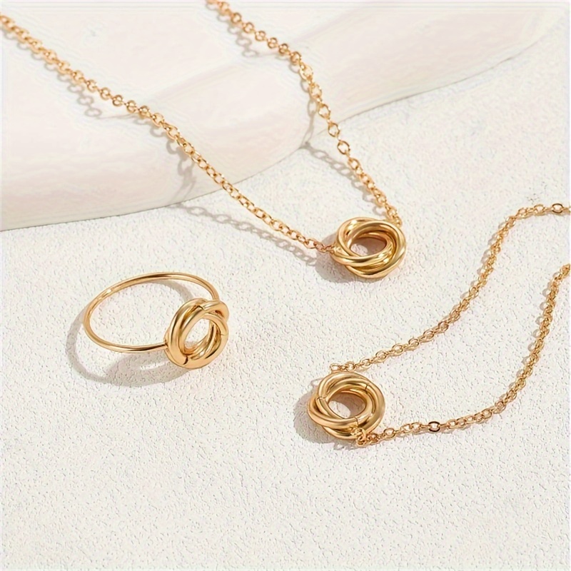 1pc Elegant Twisted Flower Ring, 1pc Necklace & 1 pcBracelet for Women - Classic Jewelry Gift