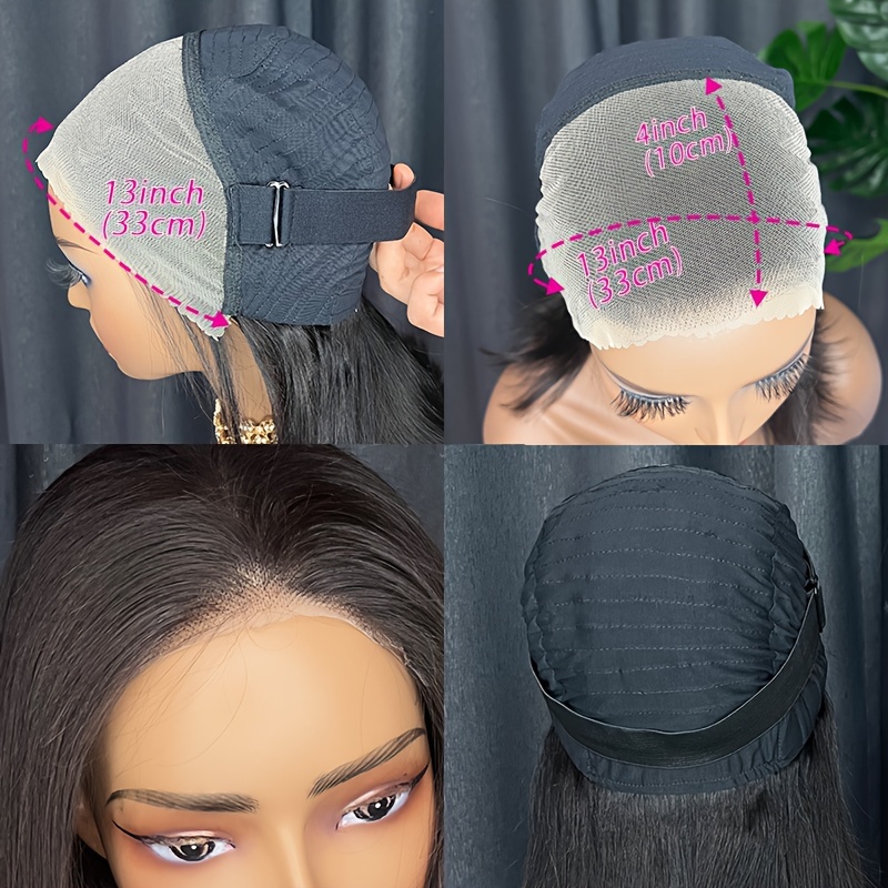 womens glueless bob wig 13x4 hd lace frontal 180 density straight human hair pre cut 8 14 inch details 3