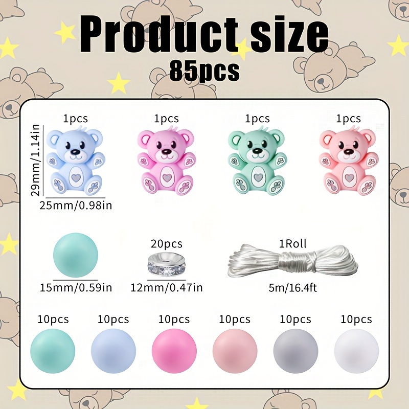 85pcs 3d Bear Silicone Bead Set