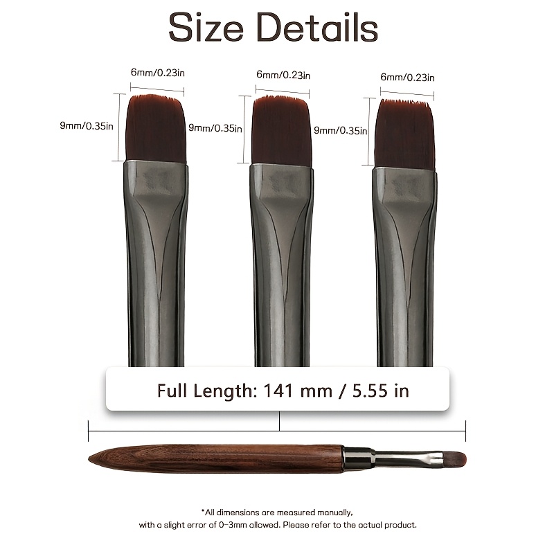 3pcs Nail Art Brush Set with Wooden Handle for Fine Designs