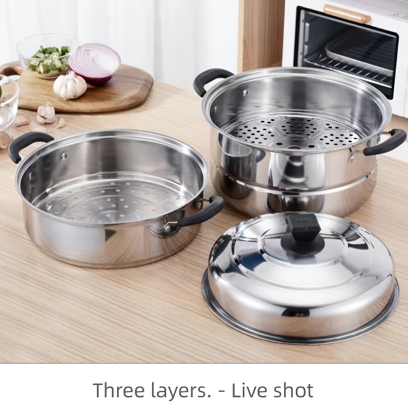 versatile stainless steel steamer pot with lid double layer induction compatible for buns   soup     no power needed details 7