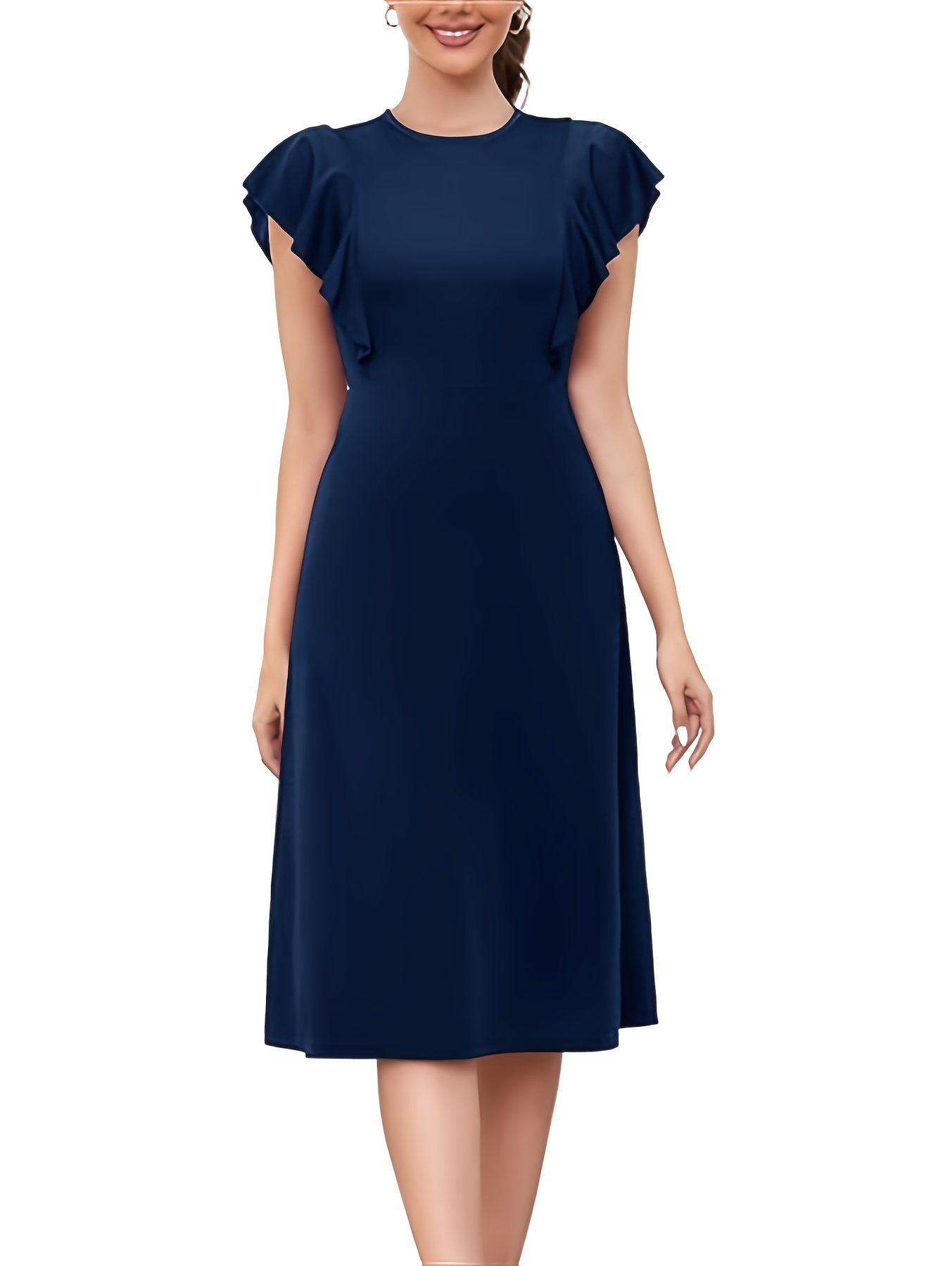 womens lotus leaf sleeve round neck church dress knee length - Temu