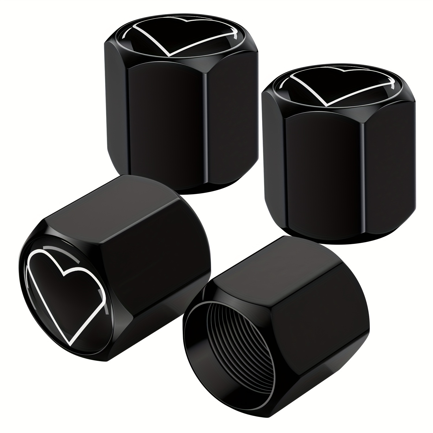 Image of Tire Valve Stem Caps Suitable For Cars, Bicycles, Motorcycles, Tractors, Mountain Bikes, Trucks - Black Heart-shaped Tire Pressure Caps Wheel Accessories Parts