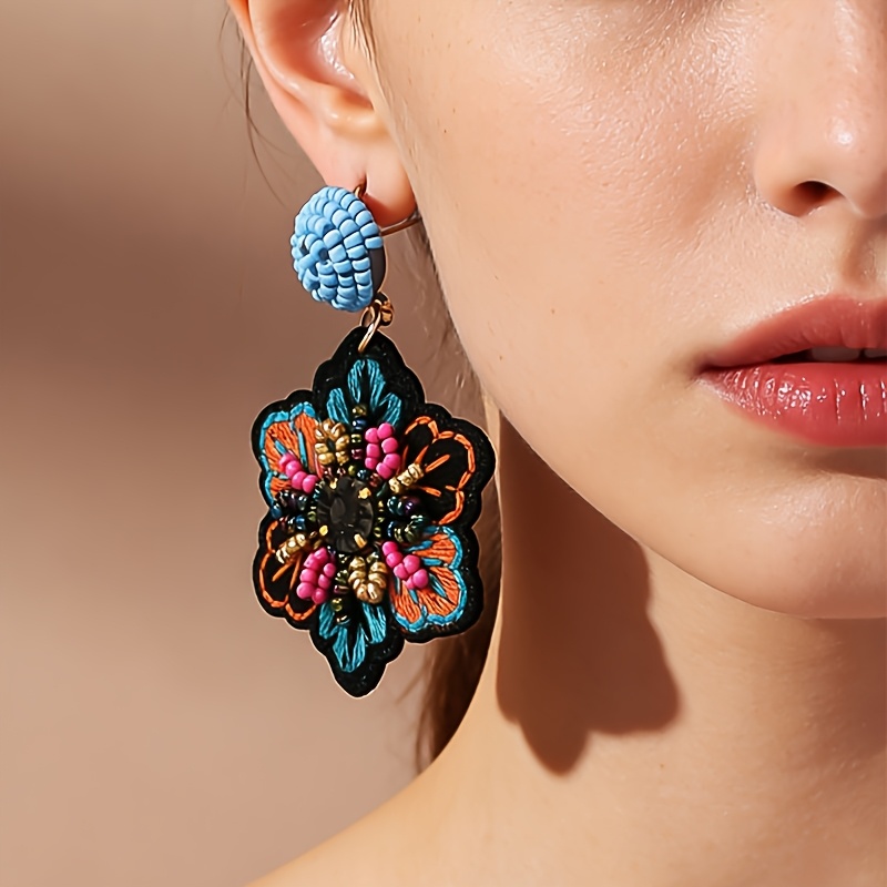 Women's Bohemian Embroidered Beaded Flower Earrings