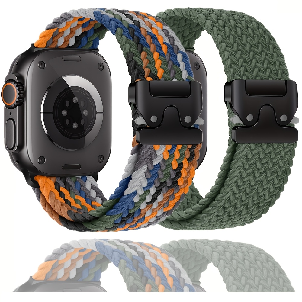 

1pc Nylon Braided Stretchy Sport Wristband For Apple Watch, Adjustable With Parachute , Soft Polyamide Strap, Non-water Resistant, Hook-and-loop , Compatible With -10, Se, Ultra - For Men And Women