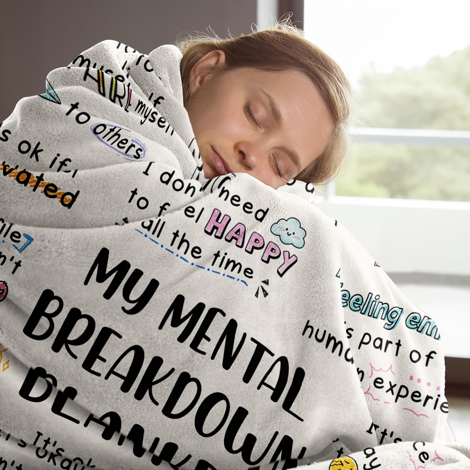 TEMU 2d Flat Print 1pc My Mental Breakdown Blanket - Emotional And Anxiety Support Relaxation Throw For Men And Women, Positive Affirmation