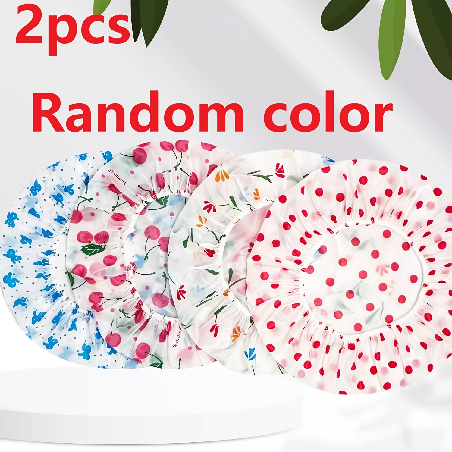 TEMU 2pcs Random Adjustable Shower Caps, High Elasticity, , Fashionable Design, Printed Pattern, High Quality And Reusable, Frosted Lace Print,