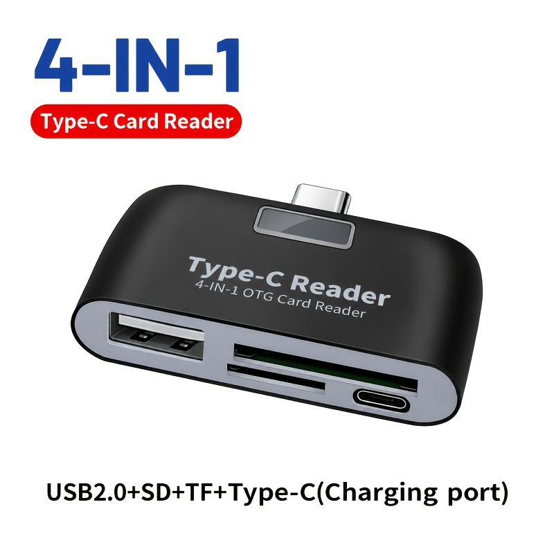 TEMU 4-in-1 Type-c Otg Card Reader, Usb 2.0 Sd Tf Card Reader With Fast Charging Port, Plug And Transfer Adapter For Phone Laptop Camera Usb Drive