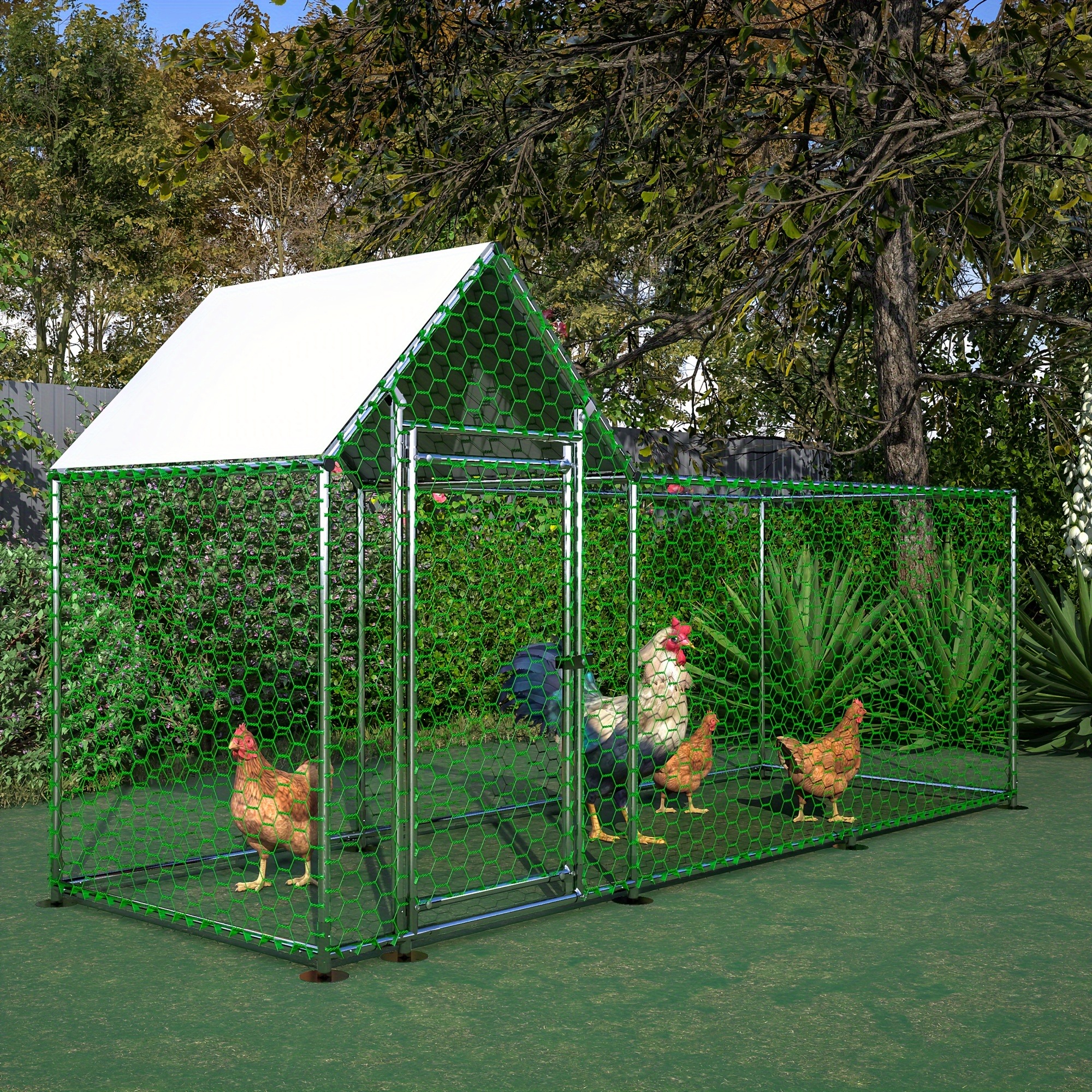 

Golden Chicken Coop With A Cover In The Backyard For Poultry Habitat