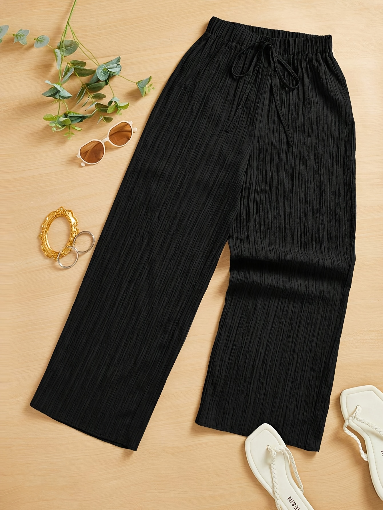 pantalones largos holgados casuales con   para mujer