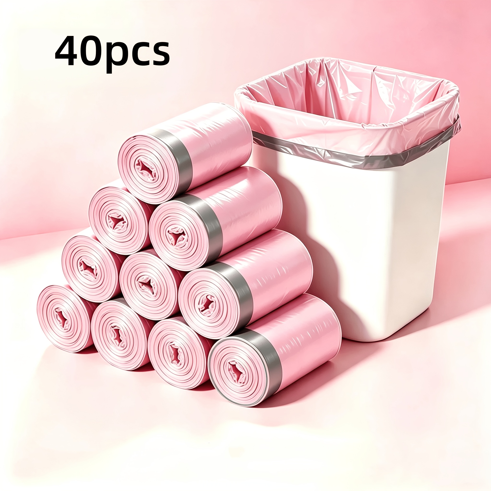 TEMU 40-count Extra-thick Leak-proof Pink Scented Drawstring Trash Bags, Slow-release Fragrance Odors, Secure Drawstring Closure Prevents , Ideal For