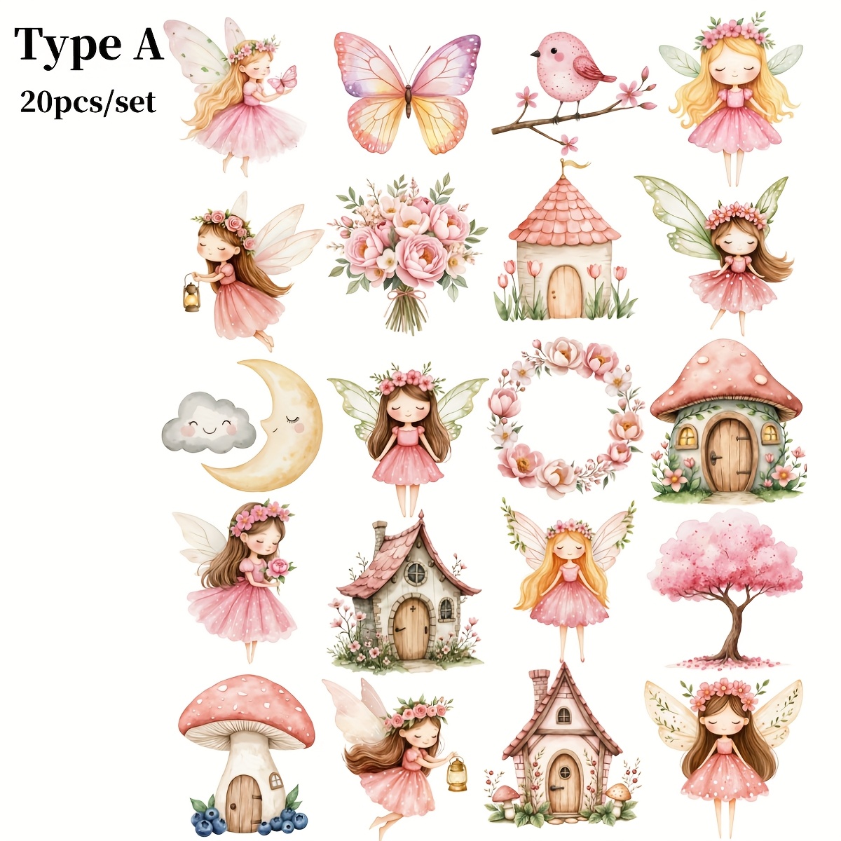 Image of 20pcs/set Handmade Creative Retro Garden Fairy Tale House Series 2d Flat High Quality Stickers Suitable For Garbage Diary Notebook Decoration Manual Account Diy Cutting Book Stickers, 2d Flat