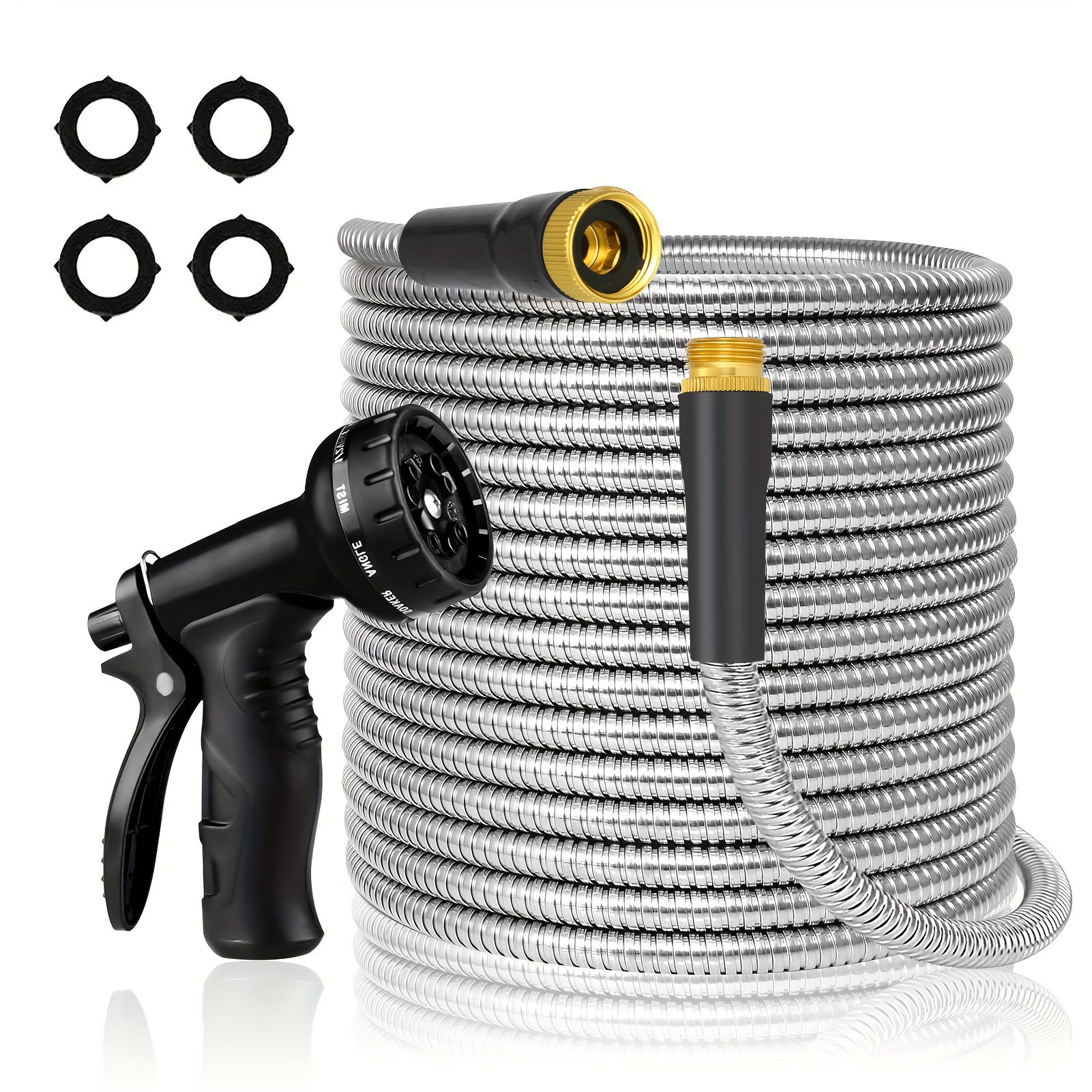 

50ft Garden Hose - Heavy Duty Stainless Steel 50ft Metal Water Hose With 10 Nozzle, Lightweight, , Leak Proof Flexible Garden Hose For Yard, Outdoor