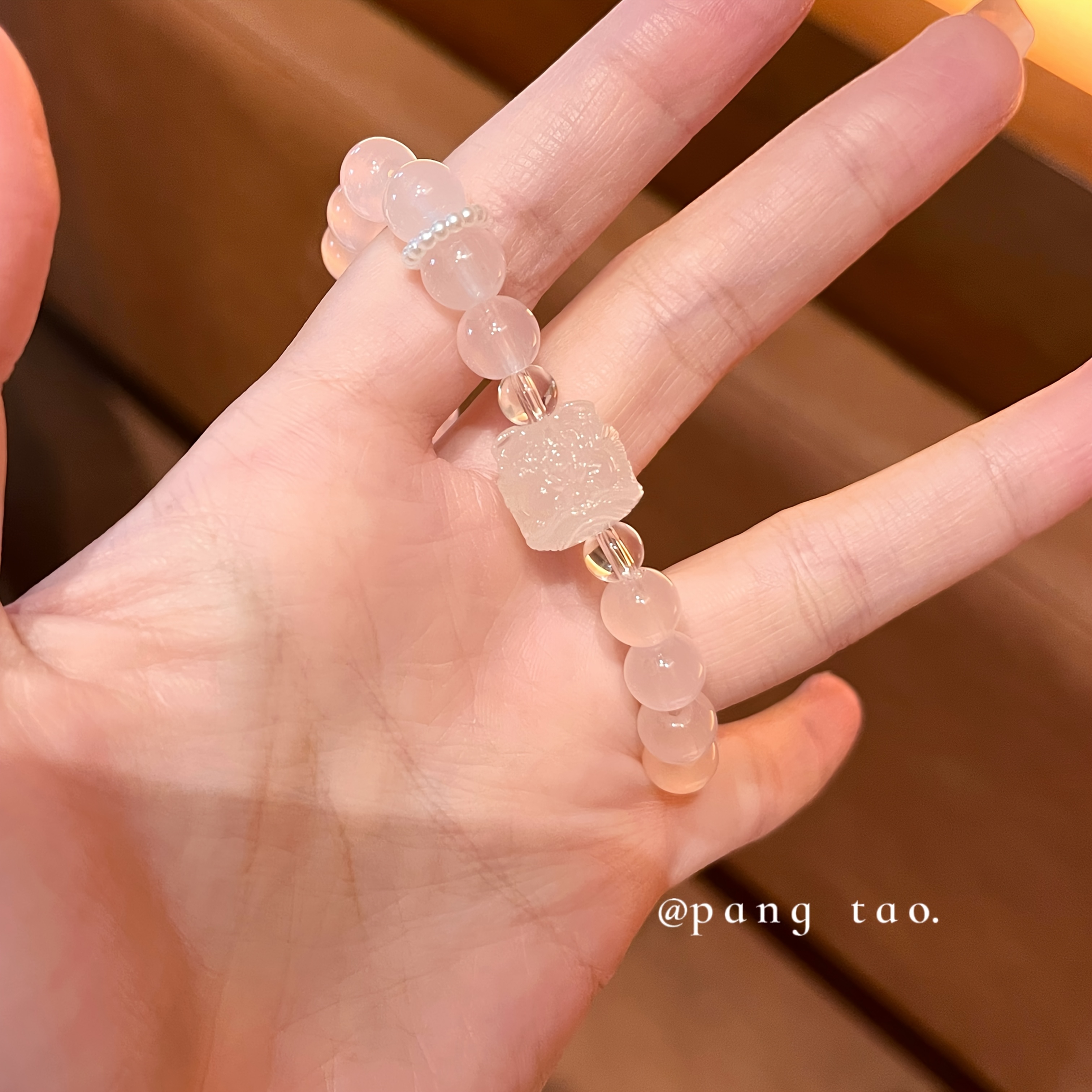 Women's Peach Blossom Crystal Bead Bracelet, Romantic Design