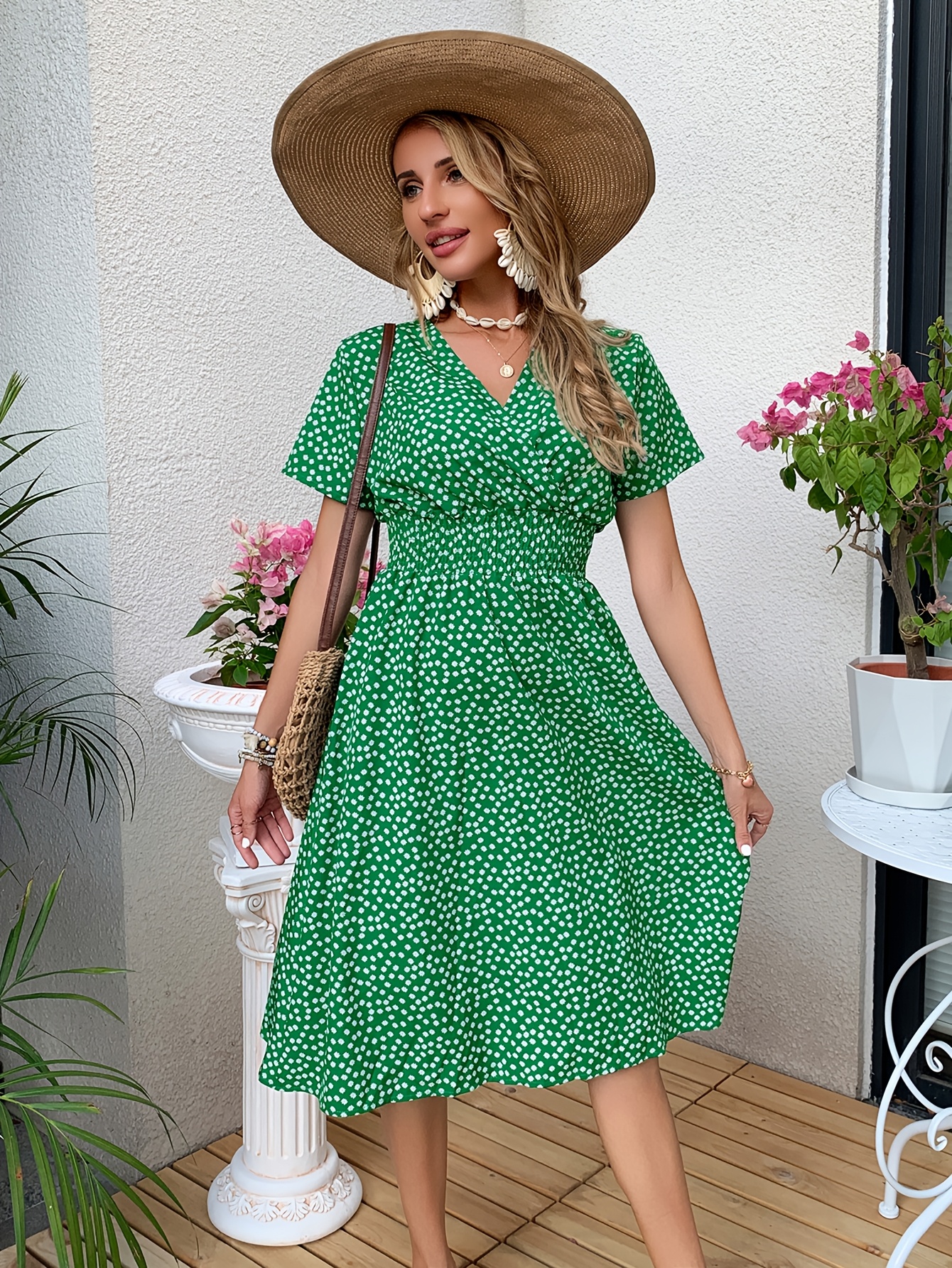 navy blue dress for baby girl Floral Green Cotton Milkmaid Dress main image 1