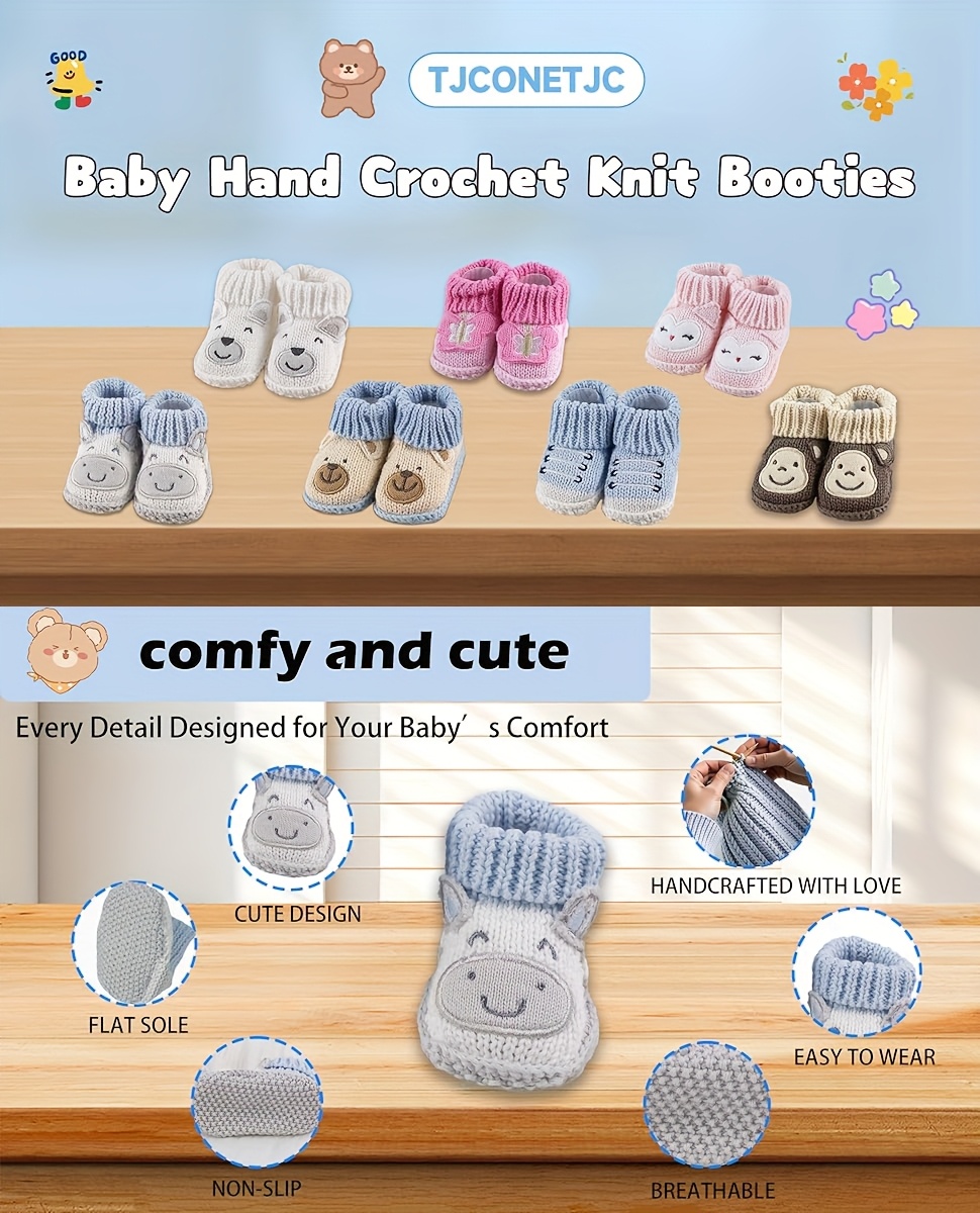 1 Pair of Cute Cartoon Knitted Shoes for Autumn/Winter, Fun Animal Decorations to Choose From - Comfortable Slip-On Shoes for Toddlers and Kids, Newborn Shoes | Soft Knitted Children's Socks | A Gentle Embrace for Little Feet | Warm, Comfortable, and