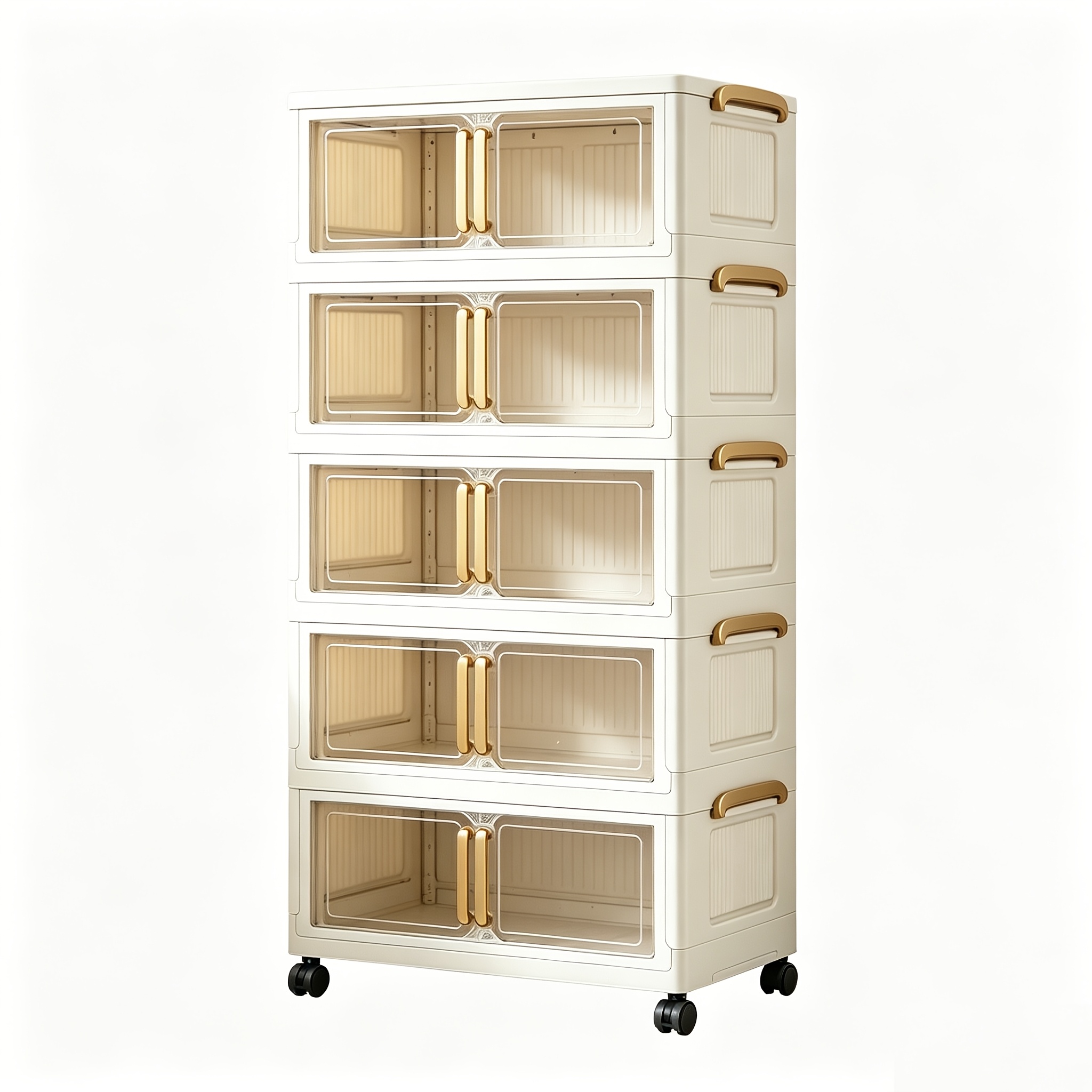 TEMU Large Capacity 19.69-inch Wide Multi-functional 1/4/5-layer Folding Storage Organizer With Wheels, Double Door Design Suitable For Kitchen