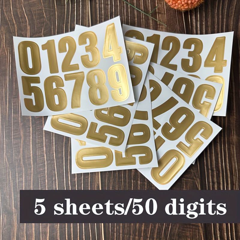 Image of 5 Sheets (50pcs) Durable Vinyl Number Stickers 0-9, Black & Metallic Golden For Outdoor Mailbox, Address Plaques & Door Labels