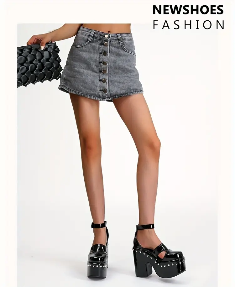 womens metal beads heels fashion strap dress pumps stylish platform heels details 0