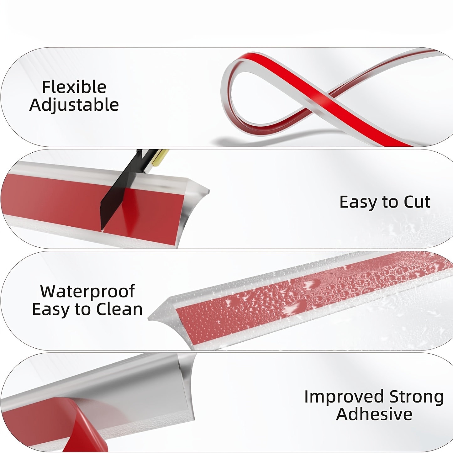 Image of 299.72cm Silicone Self-adhesive Bathroom Strip - Leak-proof, Shower And Toilet Countertop Sealer, Countertop Sink Water Barrier Strip - , Flexible Bathroom Partition