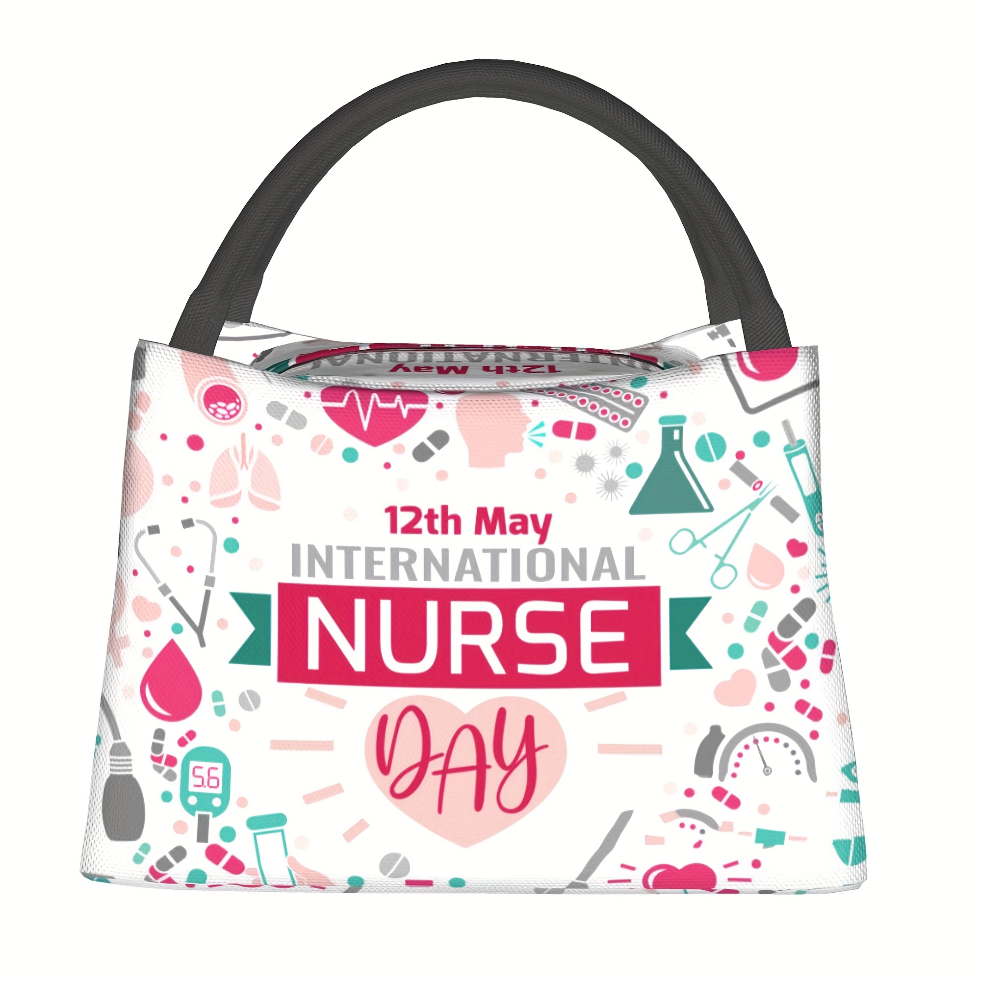 TEMU 1pc Nurse Day Pattern, Portable And Reusable Refrigerated Bag, Insulated Bag, Insulated Lunch Bag, Essential For Camping, Picnicking, Beach,