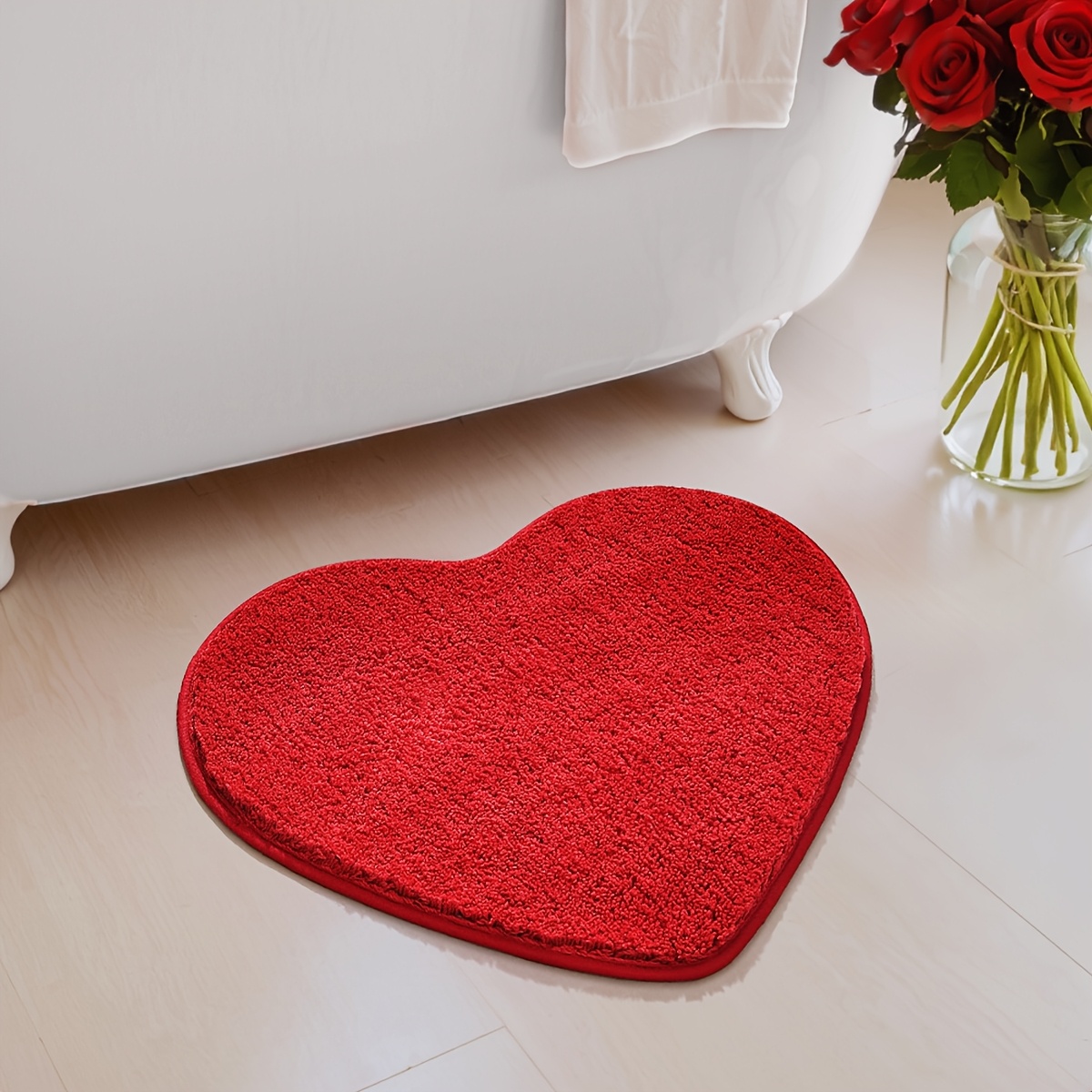 

Red Heart-shaped Bath Mat - Non-slip, Absorbent & Fluffy Bathroom Rug For Shower, Bathtub, And Sink - Perfect Valentine's Day Gift, Home Decor, Bathroom Floor, Comfortable