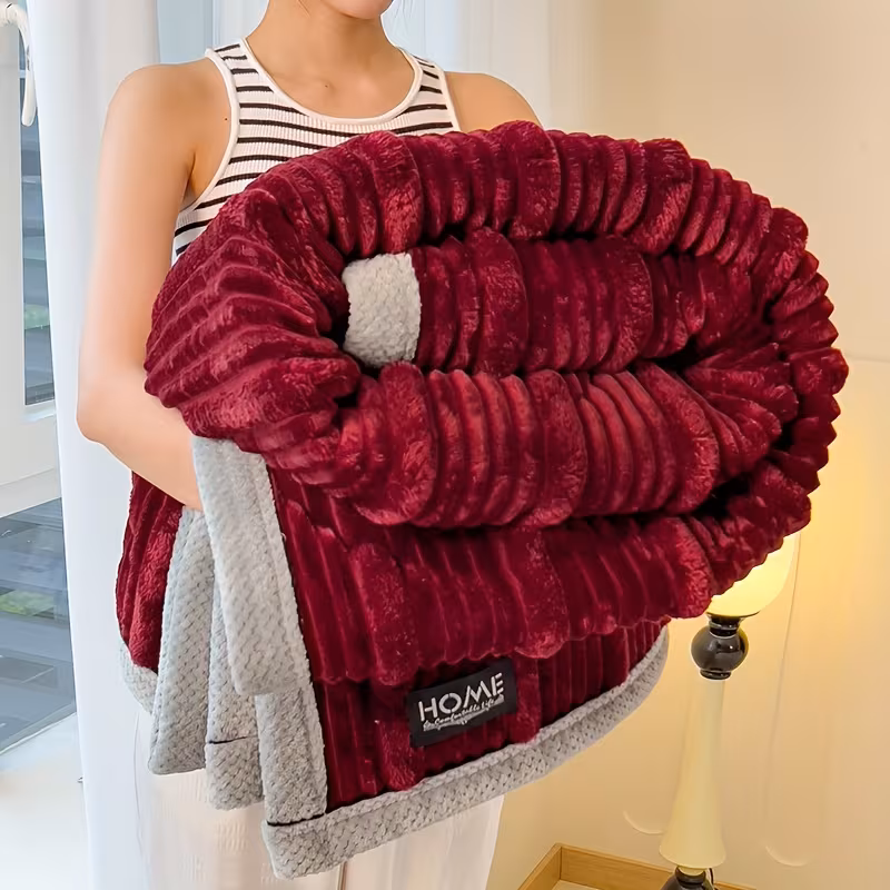 contemporary striped faux rabbit fur blanket soft warm thick bed and sofa throw for machine washable polyester ideal gift for christmas present Product details 0