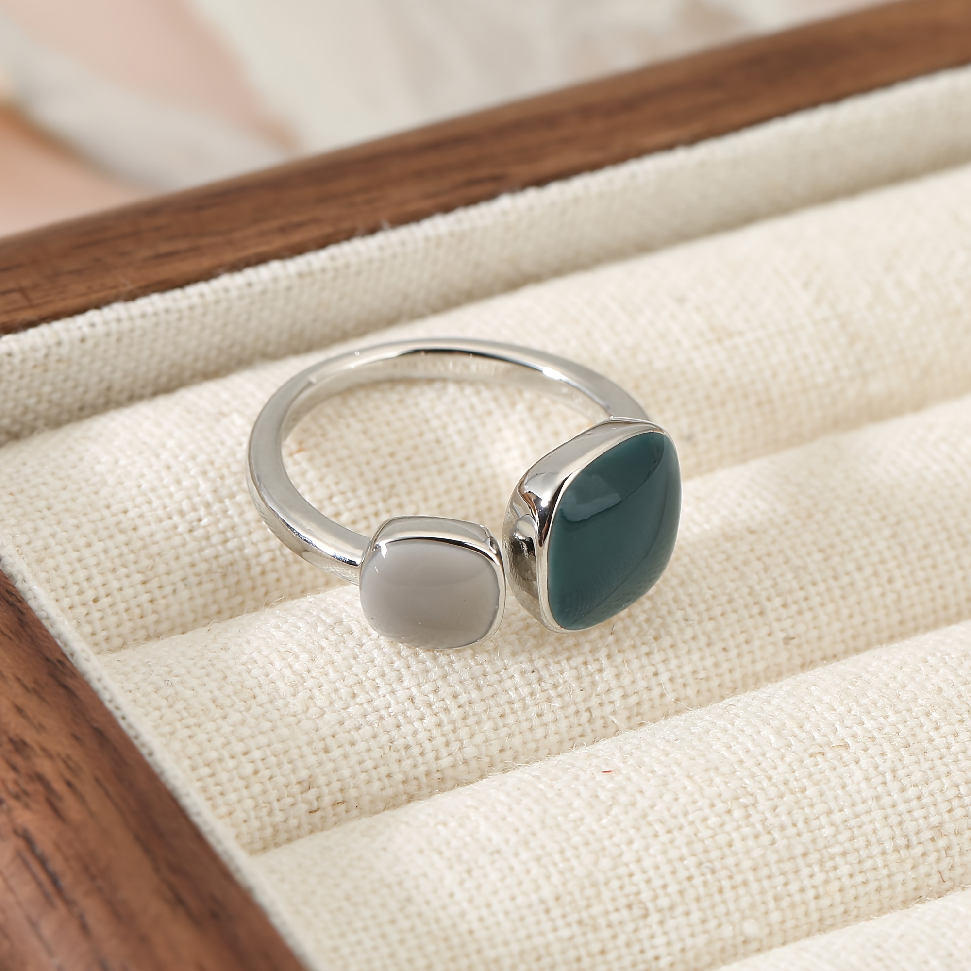 E-shop – Böhmischer Stil – Kupfer – Niedlicher quadratischer Ölgemäldering – Unisex modischer verstellbarer offener Ring – Geeignet für Hochzeiten, ,