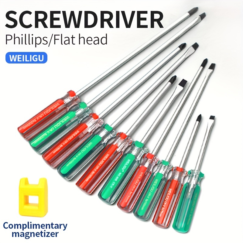 

6-piece Set Of Weiligu Flat Head Screwdrivers With Complimentary Magnetizer - Includes 6mm, 9.3mm, And 22mm Bits - Industrial Grade, Chrome Vanadium Steel