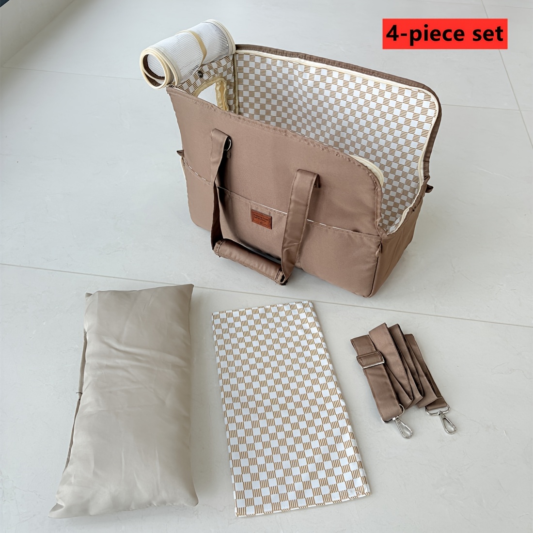 TEMU 4pcs Backpack For - Soft Breathable Canvas Crossbody Shoulder Bag With Mesh Ventilation, Secure Zipper Closure & Car Seat Belt - Travel Tote For