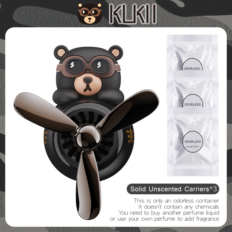 TEMU No Fragrance, No Scent Source Included, Rotating Propeller Pilot Bear Captain Car Ornament Diffuser Air Freshener Cool Fun Cartoon Vent Clips