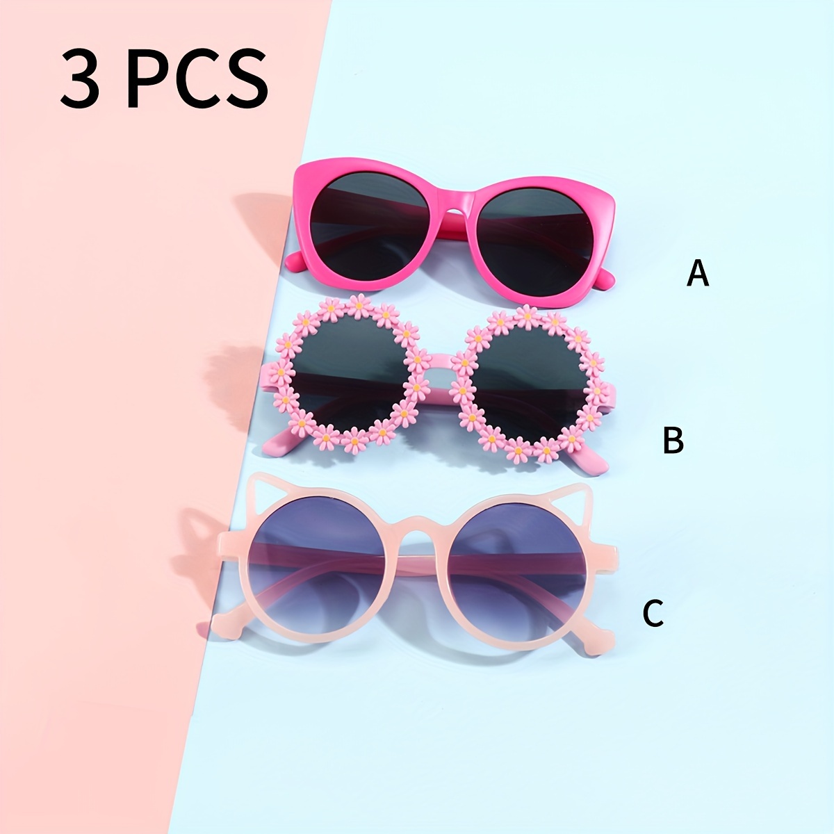 

3-pair Combination Pack - A Variety Of Fashionable Styles, Cat-eye Frame, Flower Frame, Cat-ear Frame, Bright Colors, Suitable For Parties And Outdoor Activities, Suitable For Boys And Girls