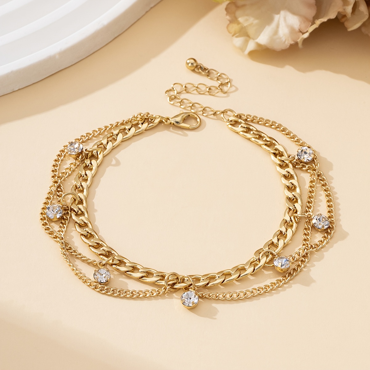 TEMU Women's Foot Chain Light Luxury Inlaid Glass Cuban Chain Foot Chain Tassel Pendant Seaside Vacation Ankle Chain Valentine's Day Gift For