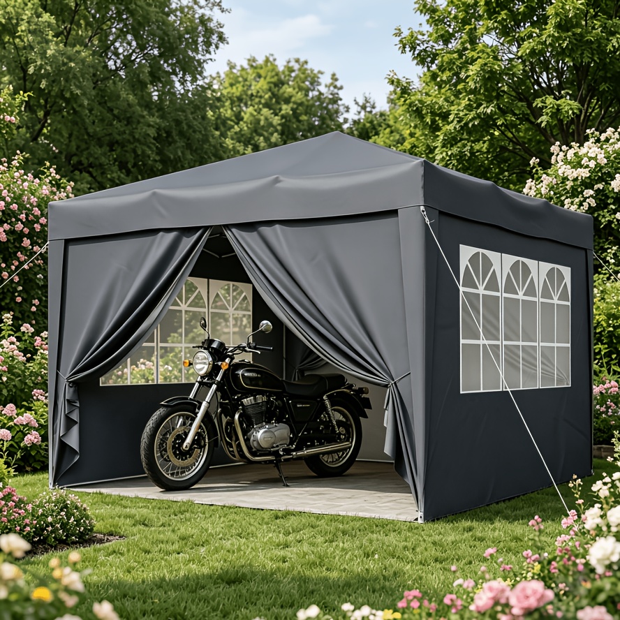 3.43*3.43m/2.43*2.43m Pop Up Canopy Carport Party Tent, Outdoor Commercial Instant Gazebo With 4 Removable For Events, Wedding, Backyard, Patio, Up Sun Shade With Carrying Bag